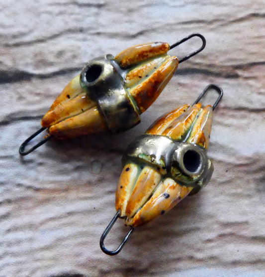 Ceramic Stick Bundle Earring Connectors - Amber Ash