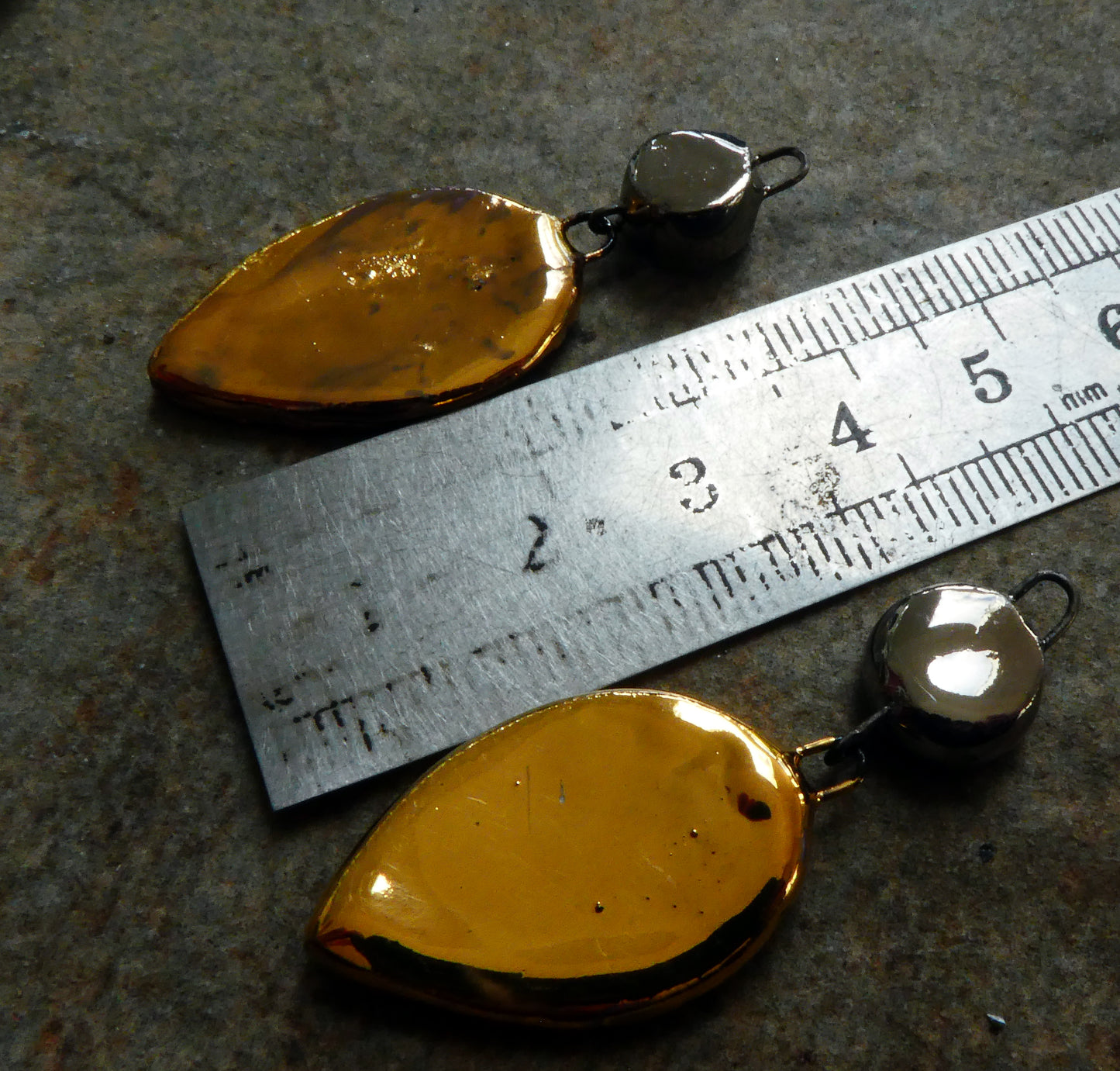 Ceramic Slim Leaf Dangles -Gold and Platinum