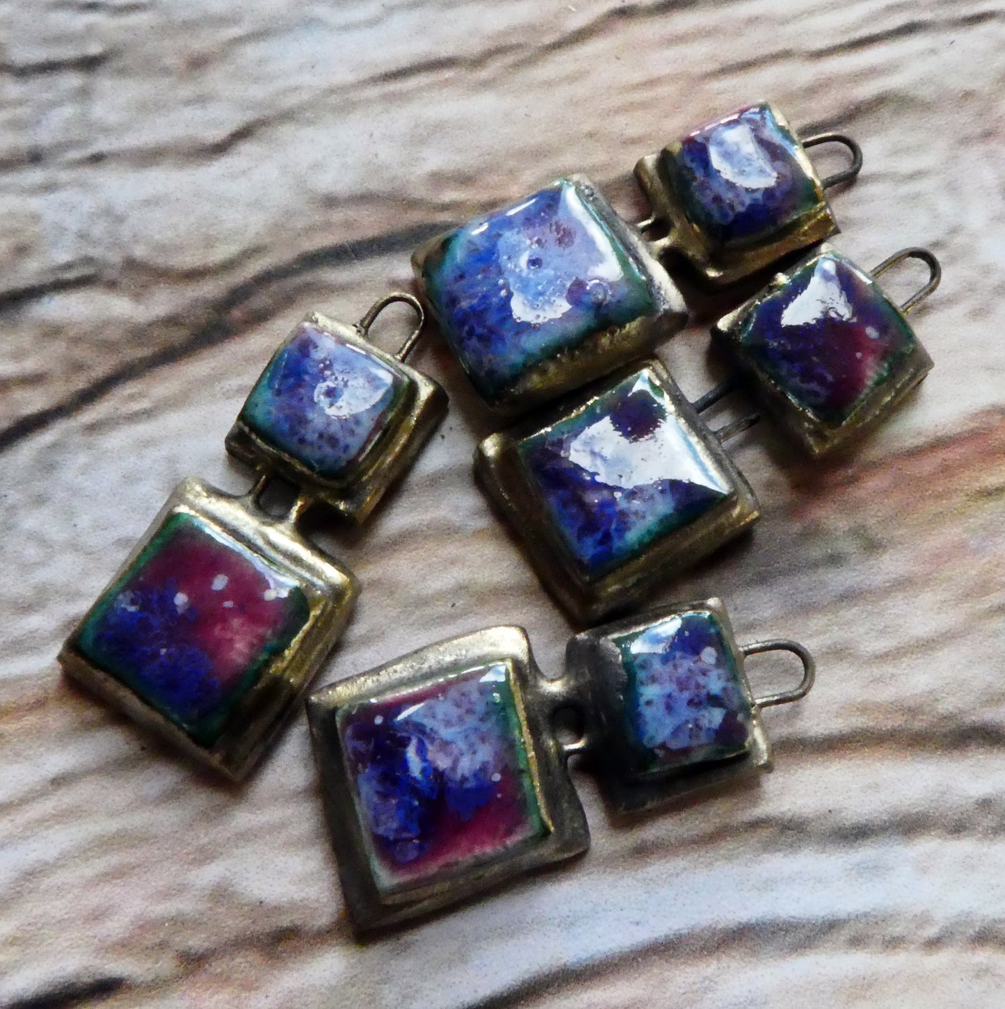Ceramic Double Moulded Square Charms -Plum Jelly