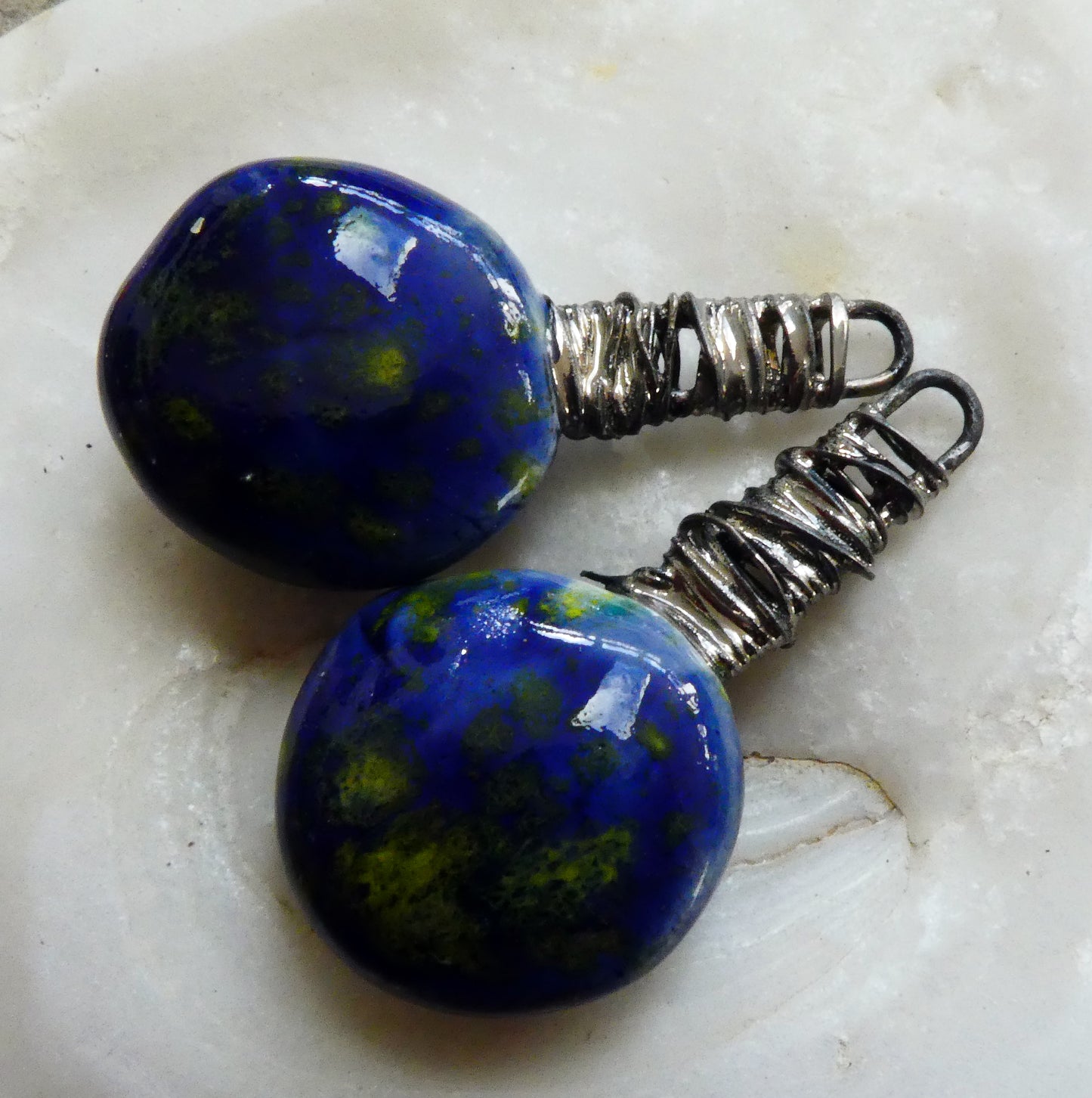 Wire Wrapped Disc Earring Charms -Starry Night