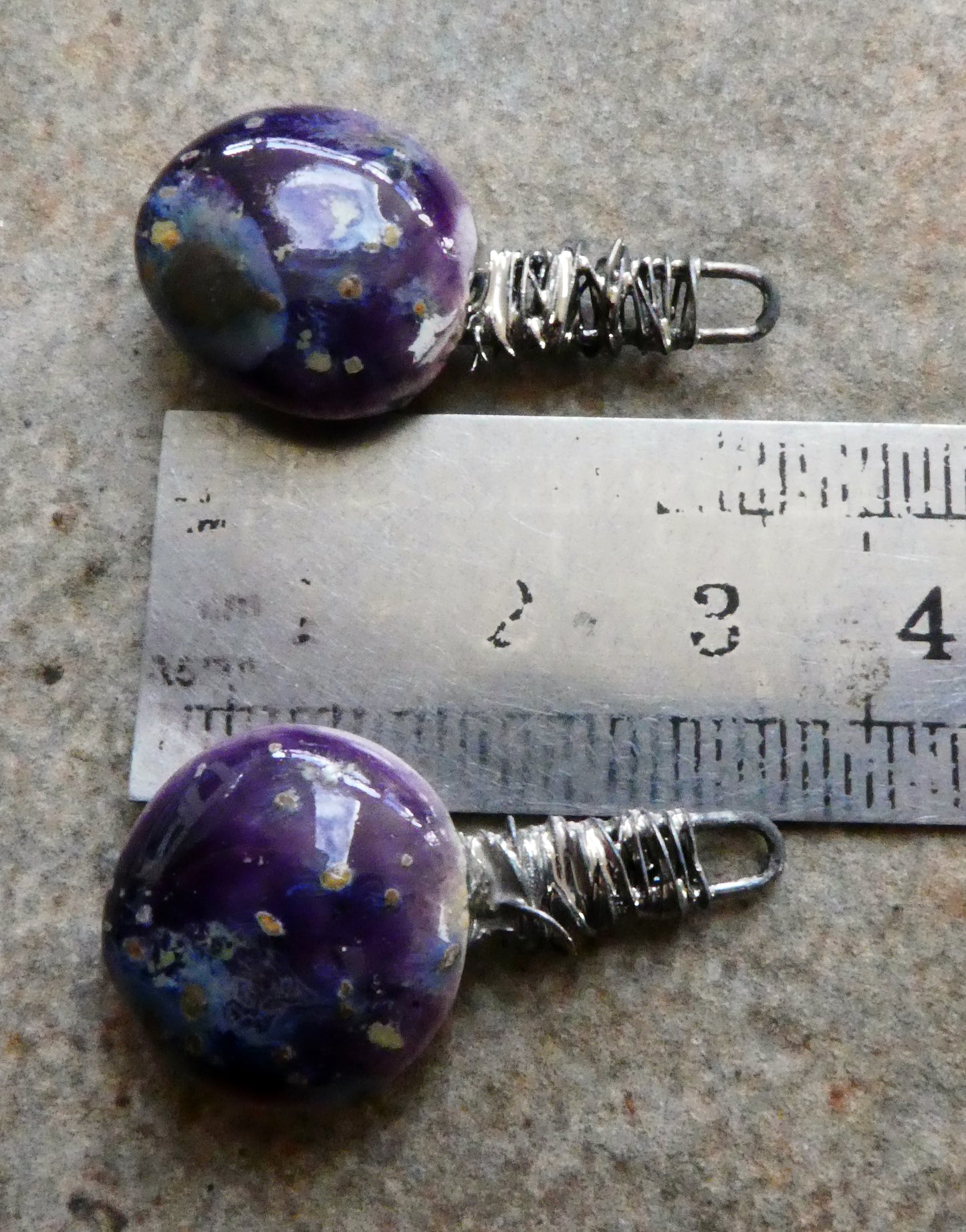 Wire Wrapped Disc Earring Charms -Cosmic Grape