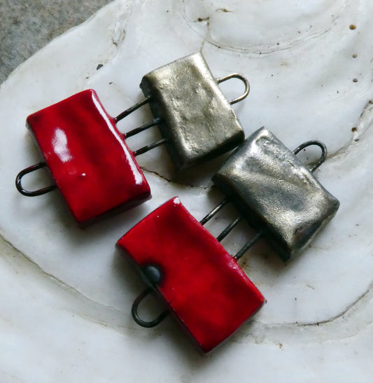 Ceramic Double Rectangle Connectors -Red