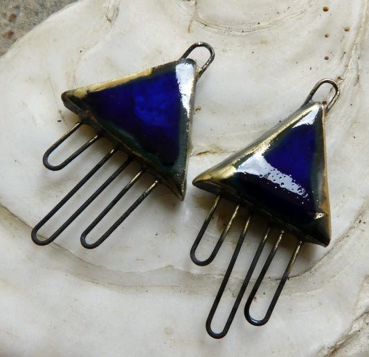 Ceramic Three Hoop Triangle Connectors -Mirror Blue