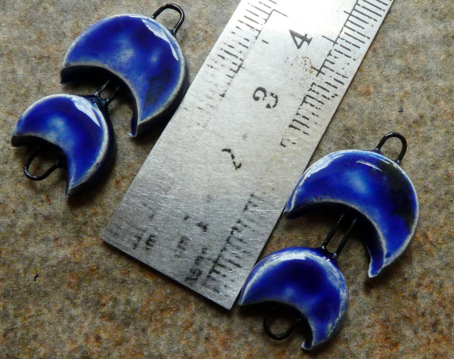 Ceramic Double Moon Connectors -Lagoon Blue
