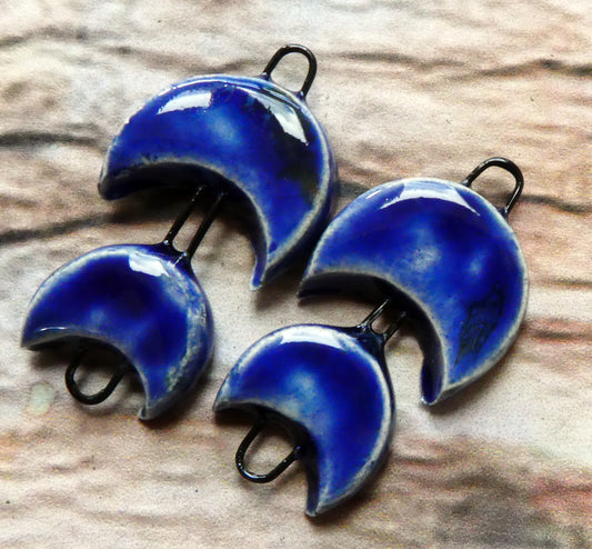 Ceramic Double Moon Connectors -Lagoon Blue