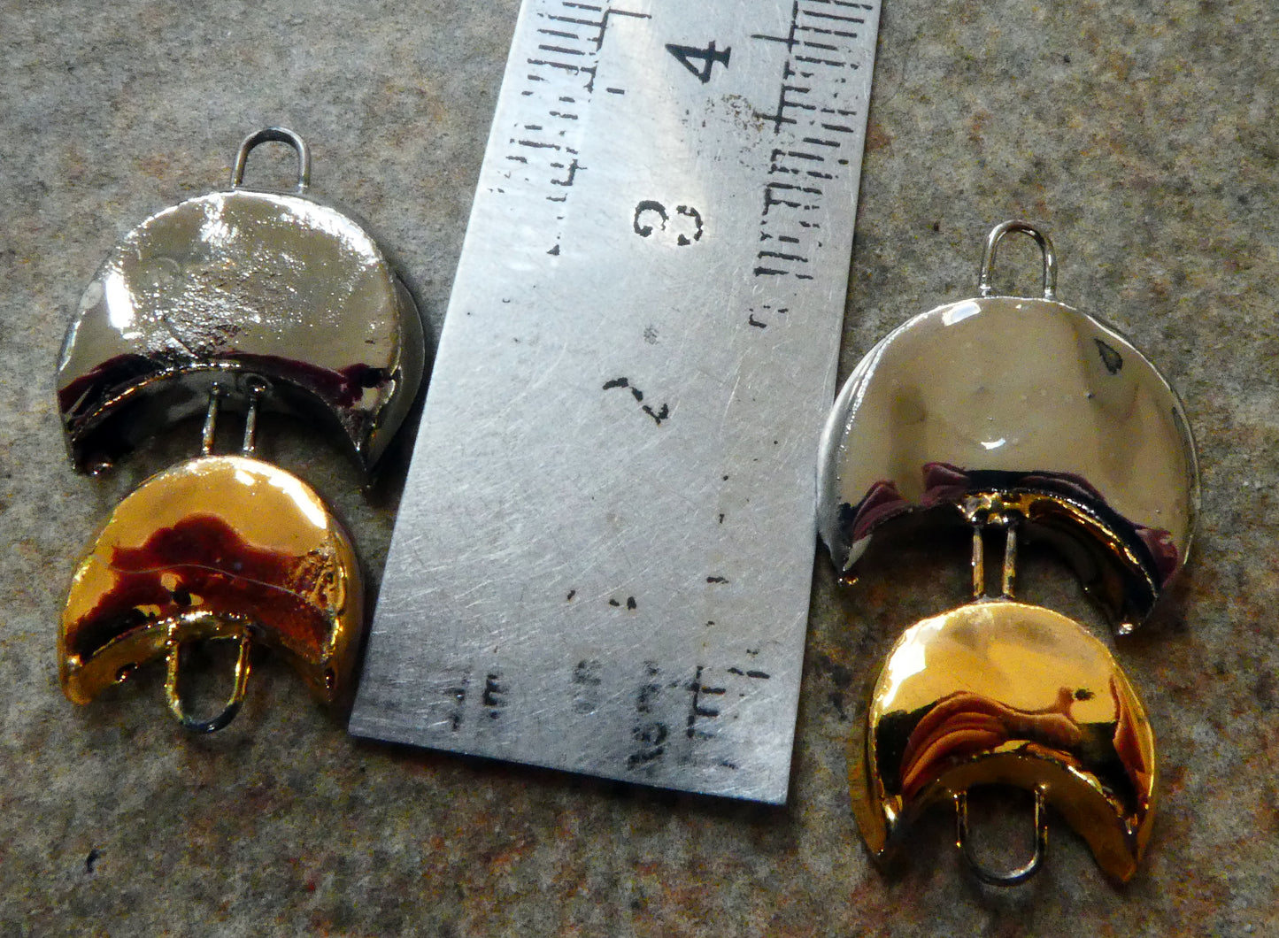 Ceramic Double Moon Connectors -Platinum and Gold