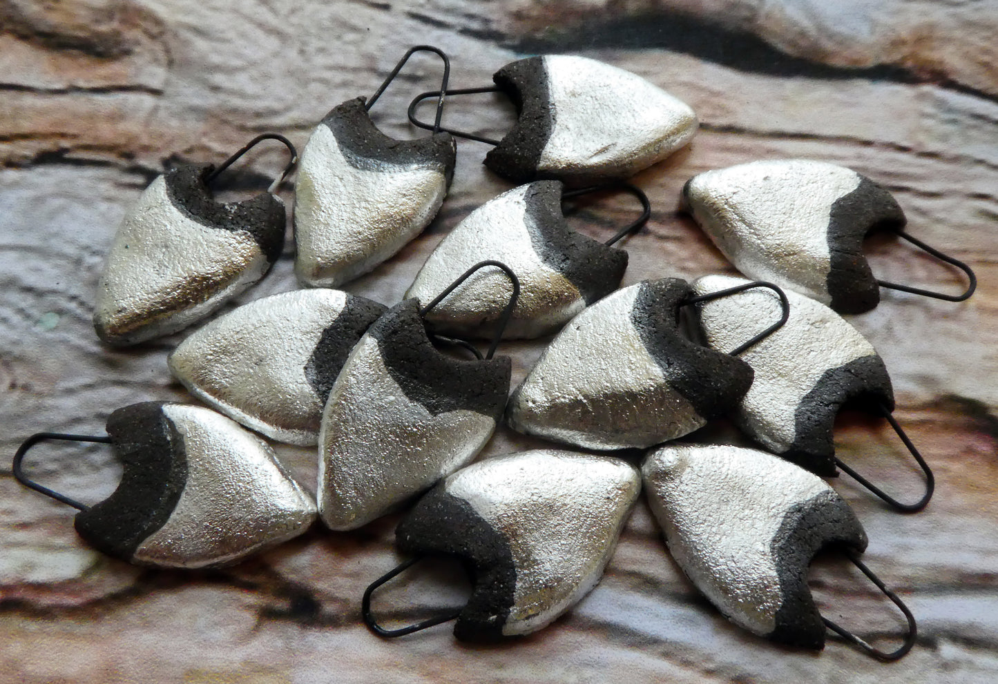 Ceramic Dark Silver Chevron Charms