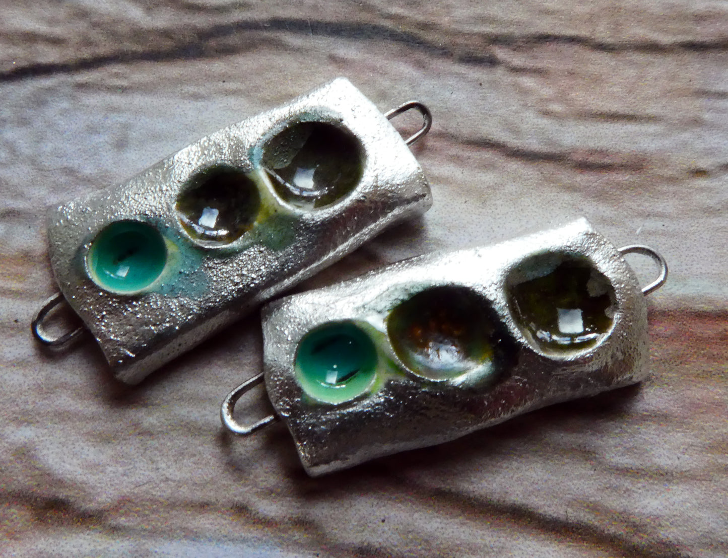 Ceramic Silvery Rectangle Pool Connectors -Greens