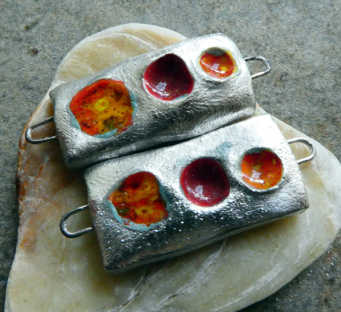 Ceramic Silvery Rectangle Pool Connectors -Red Orange