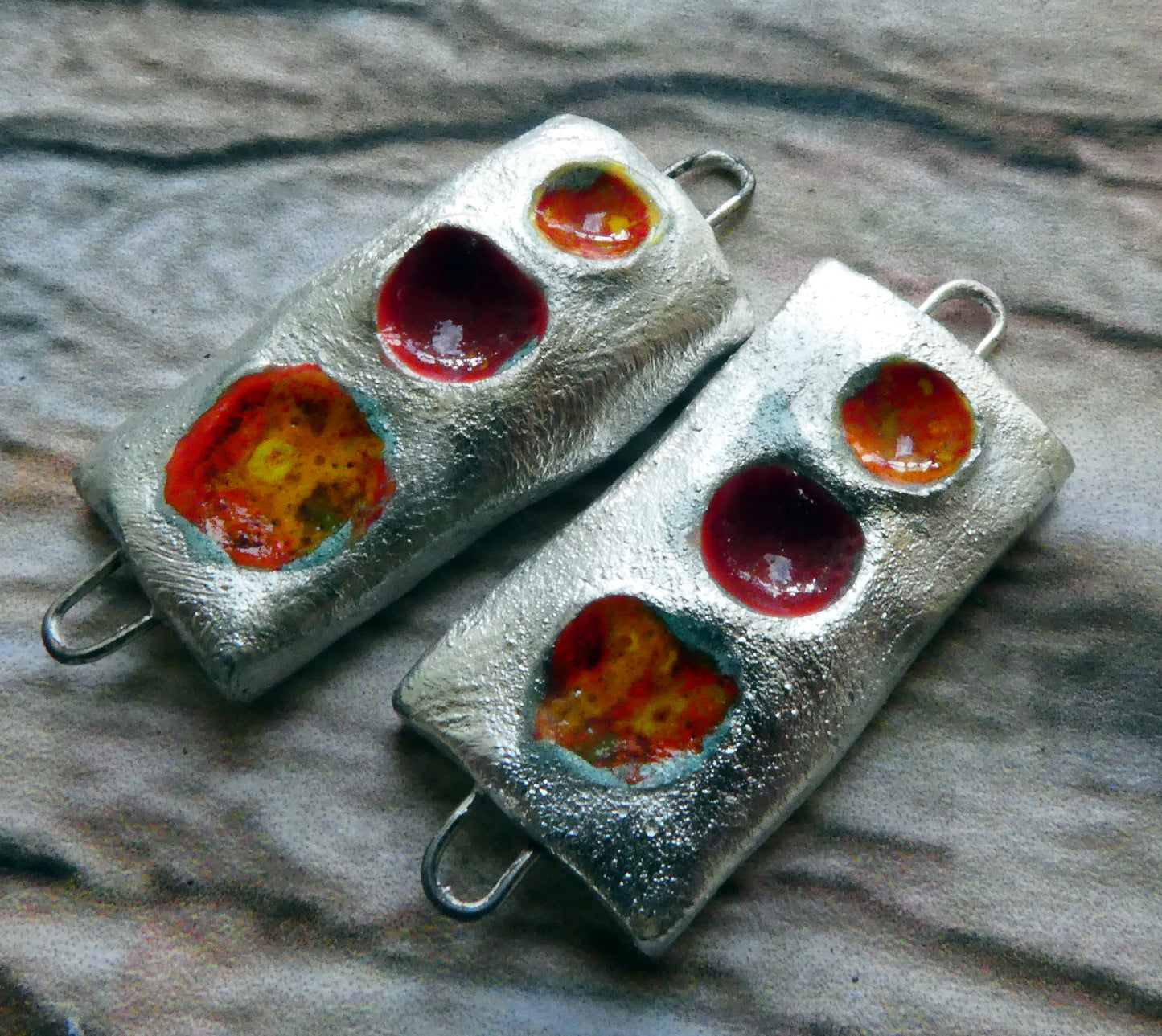 Ceramic Silvery Rectangle Pool Connectors -Red Orange