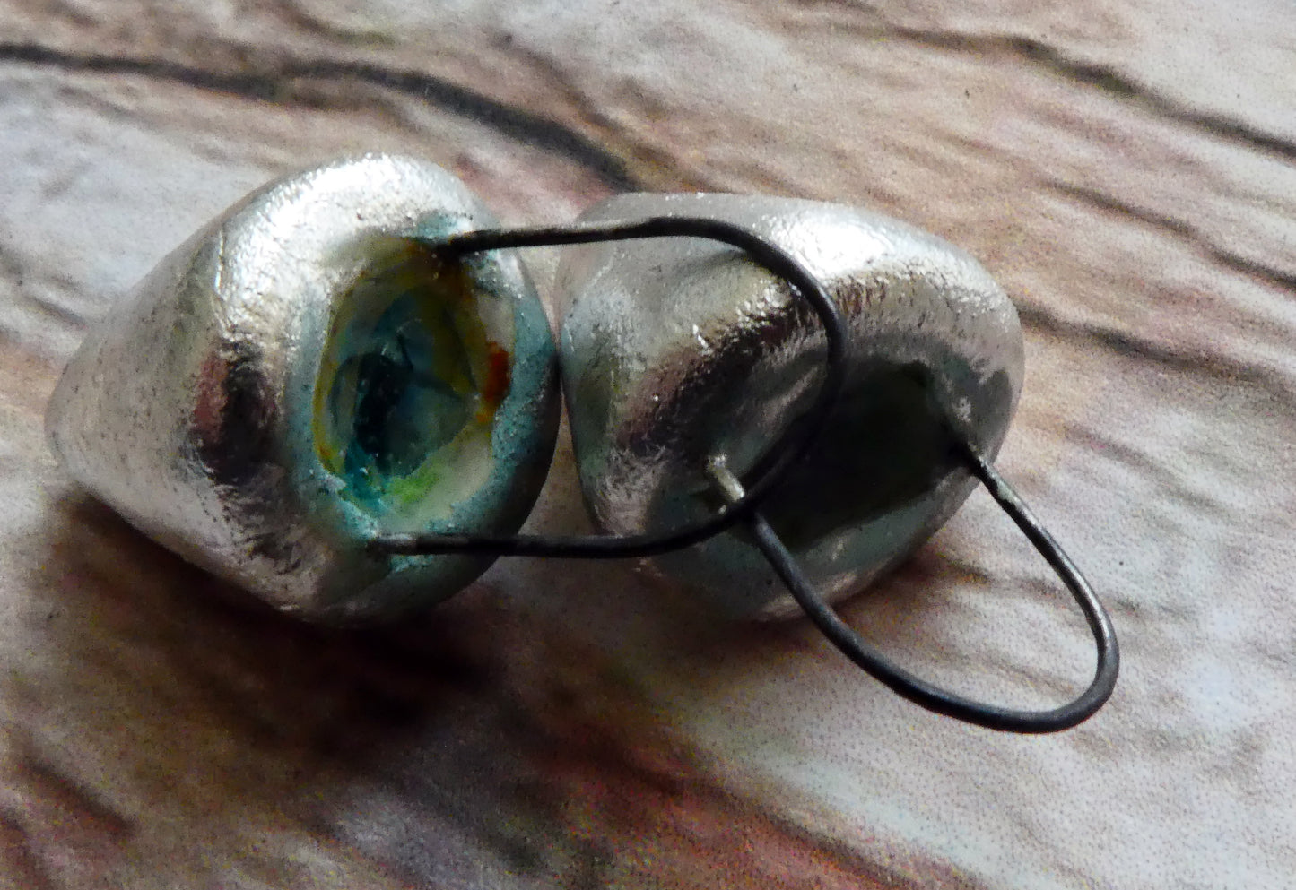 Ceramic Silvery Glass Filled Crucible Charms #5