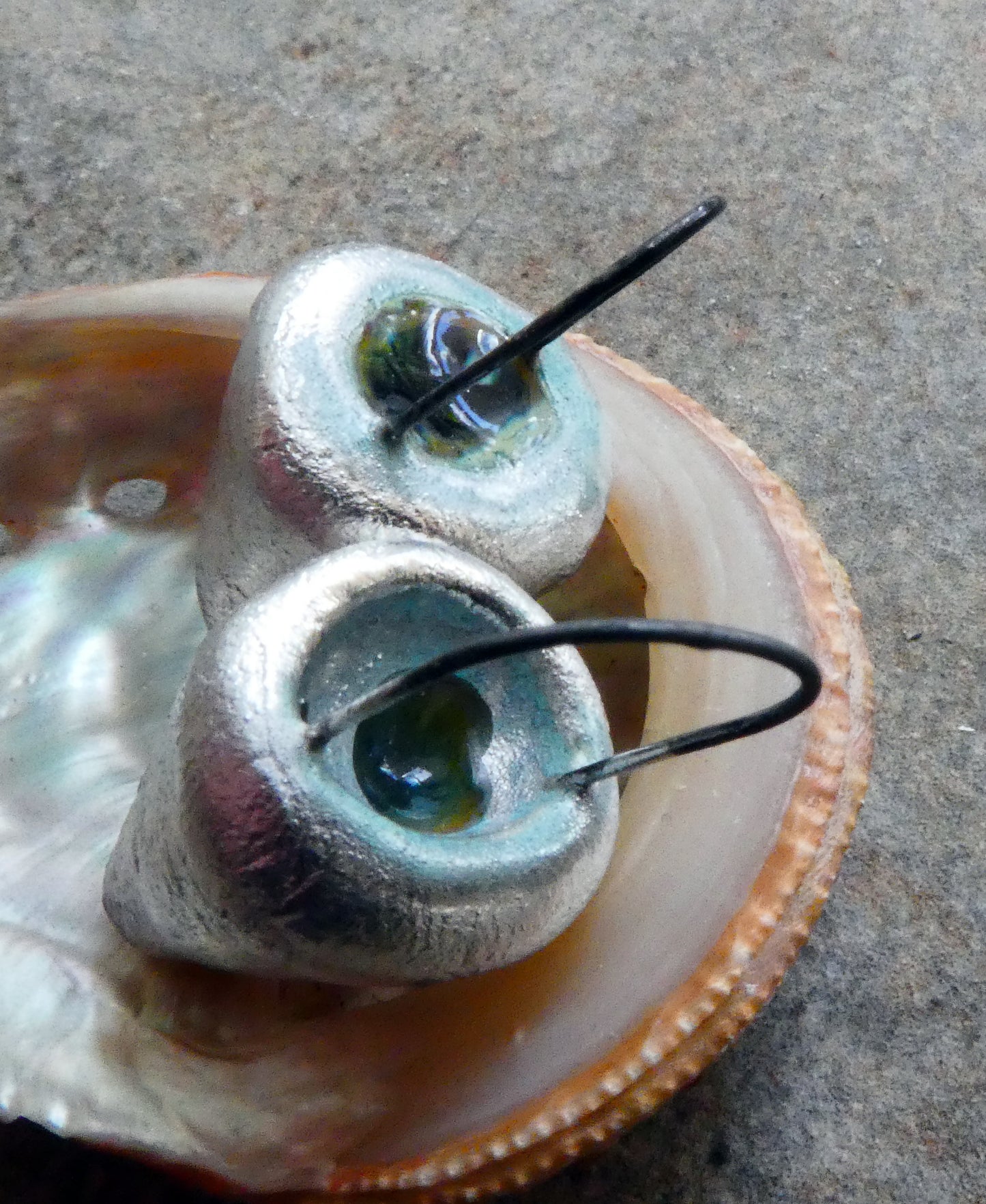 Ceramic Silvery Glass Filled Crucible Charms #6