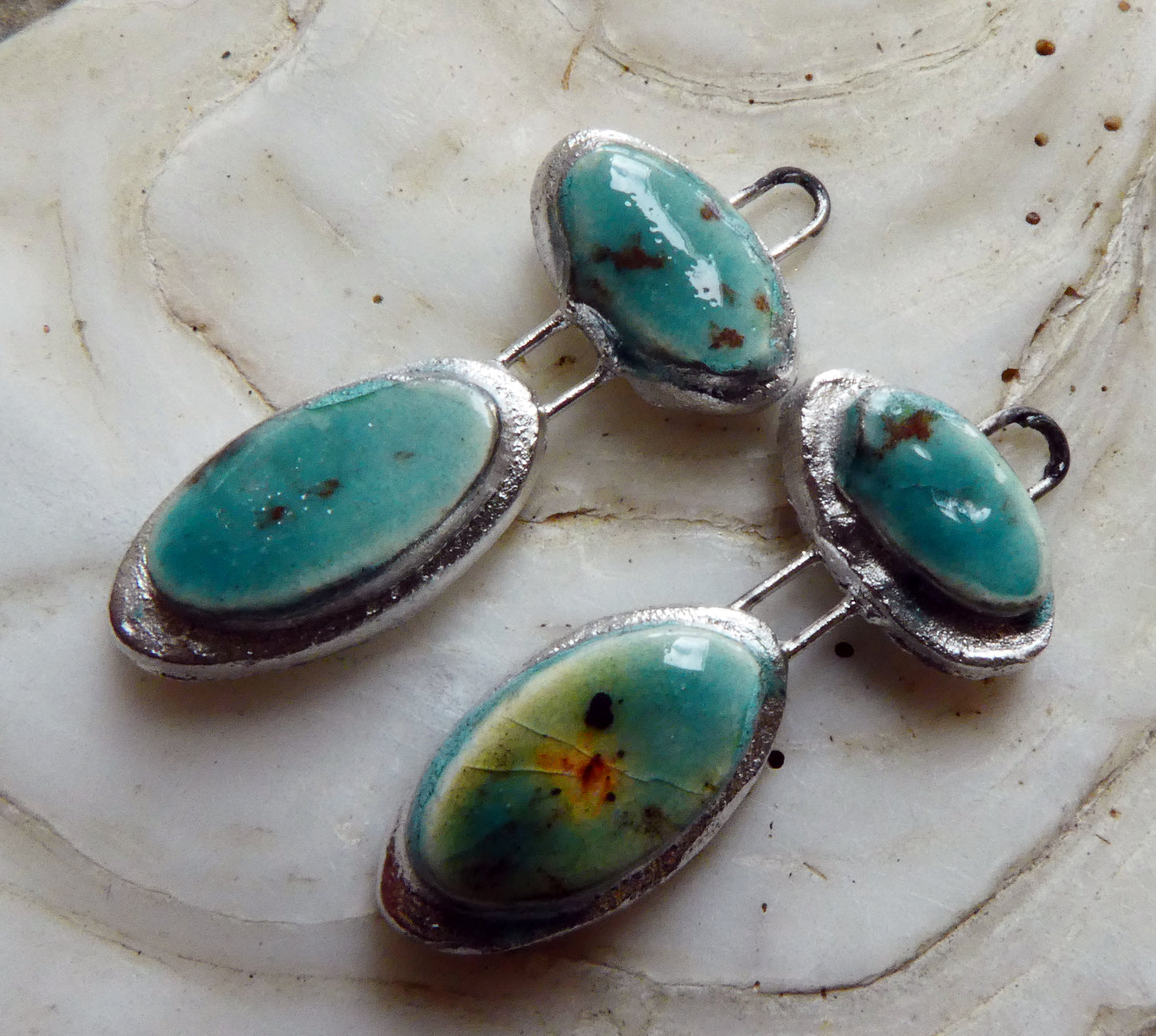 Ceramic Double Oval Earring Charms -Lotus Blossom