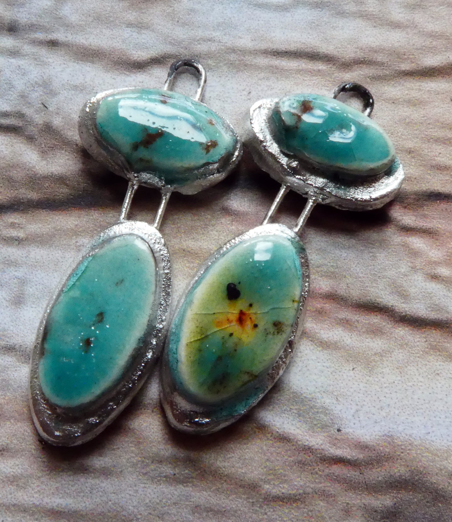 Ceramic Double Oval Earring Charms -Lotus Blossom
