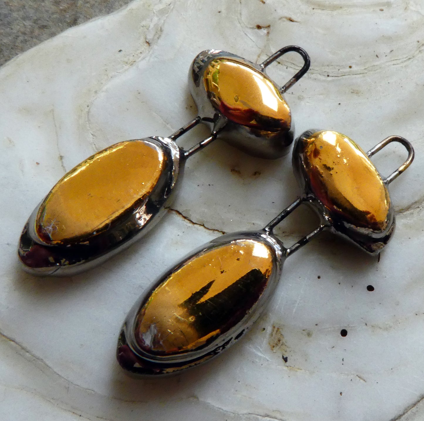Ceramic Double Oval Earring Charms -Gold and Platinum