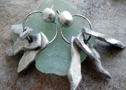 Ceramic Three Shard Silvery Hoopy Dangles