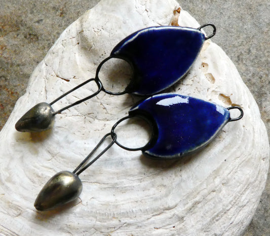 Ceramic Chevron Dangles - Mirror Blue