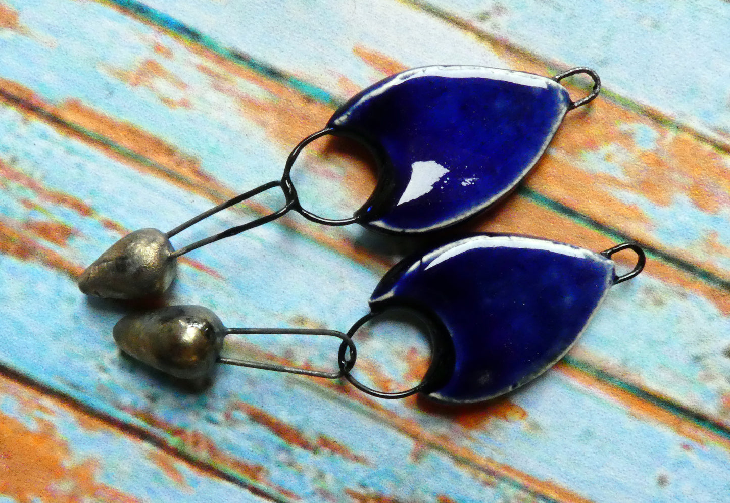 Ceramic Chevron Dangles - Mirror Blue