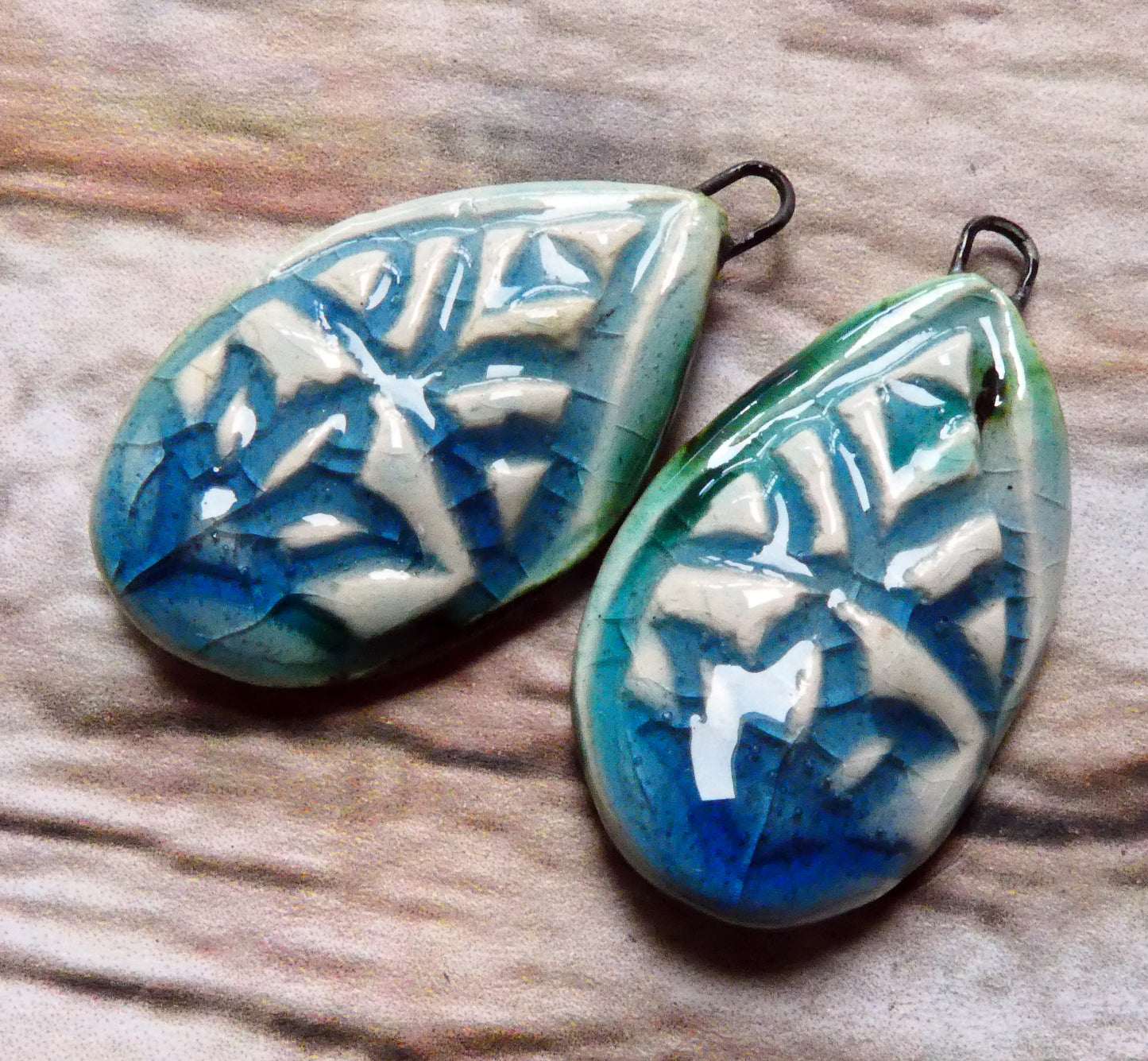 Ceramic Textured Teardrop Charms - Water