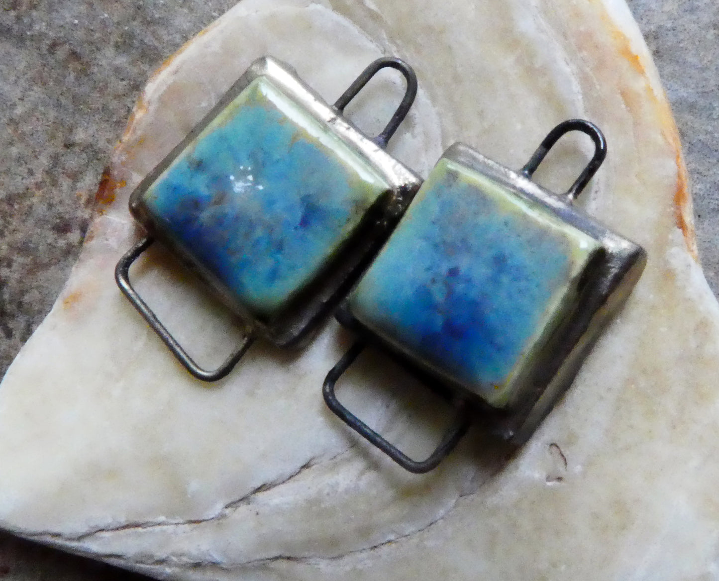 Ceramic Little Moulded Square Connectors -Blue Agate