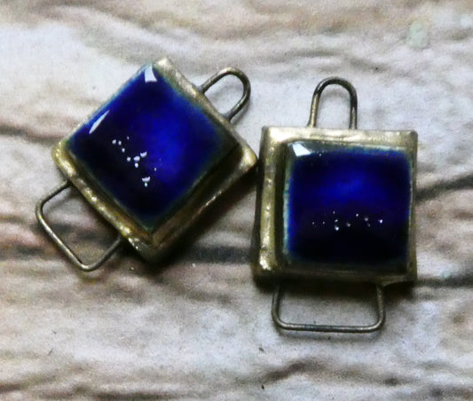 Ceramic Little Moulded Square Connectors -Mirror Blue