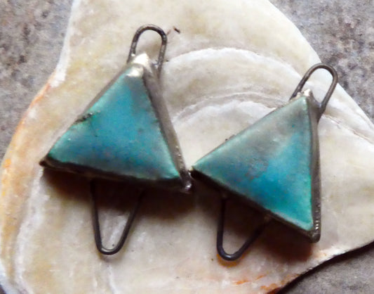 Ceramic Little Moulded Triangle Connectors -Antique Turquoise