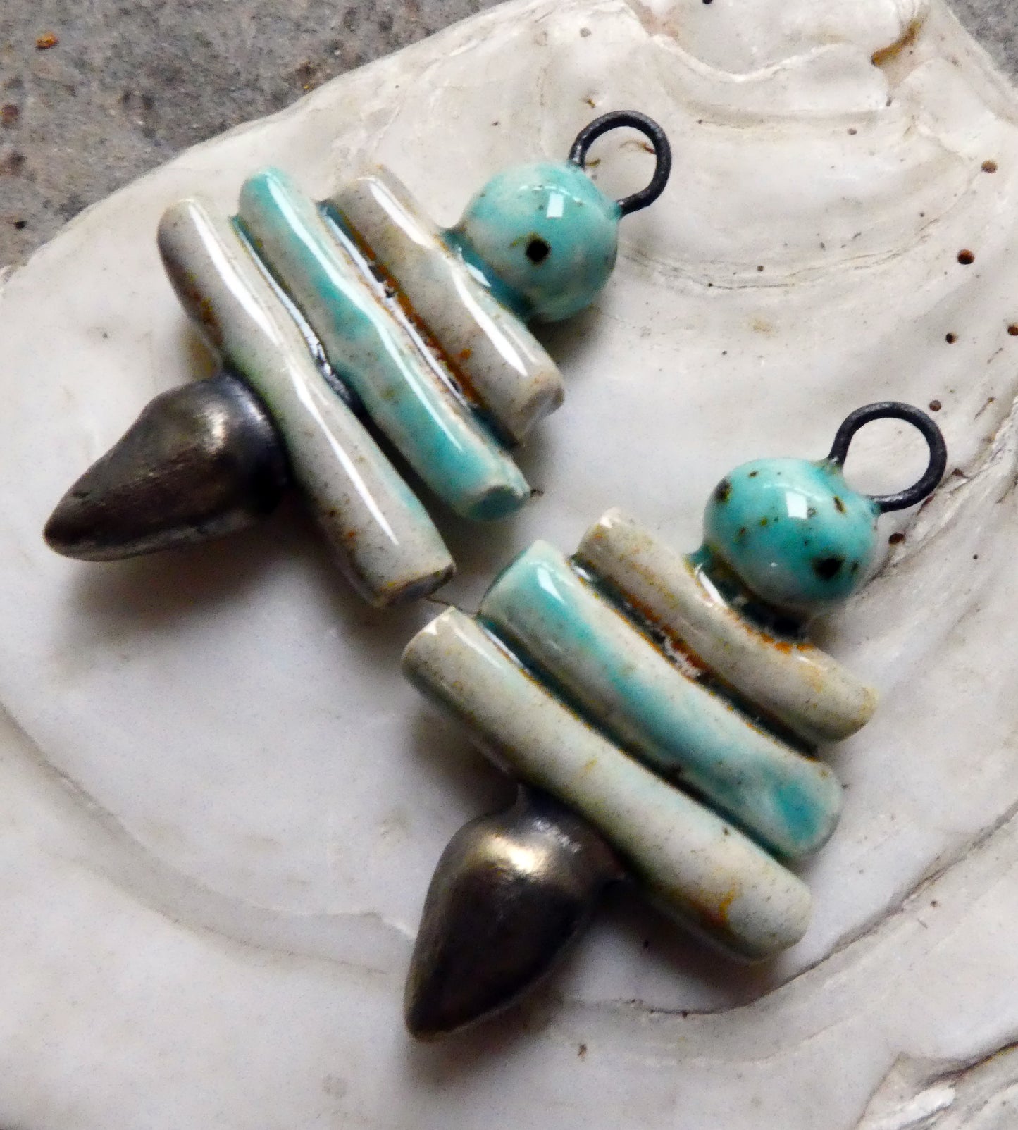 Ceramic Mixed Shape Stack Charms - Stone and Blue Guppy