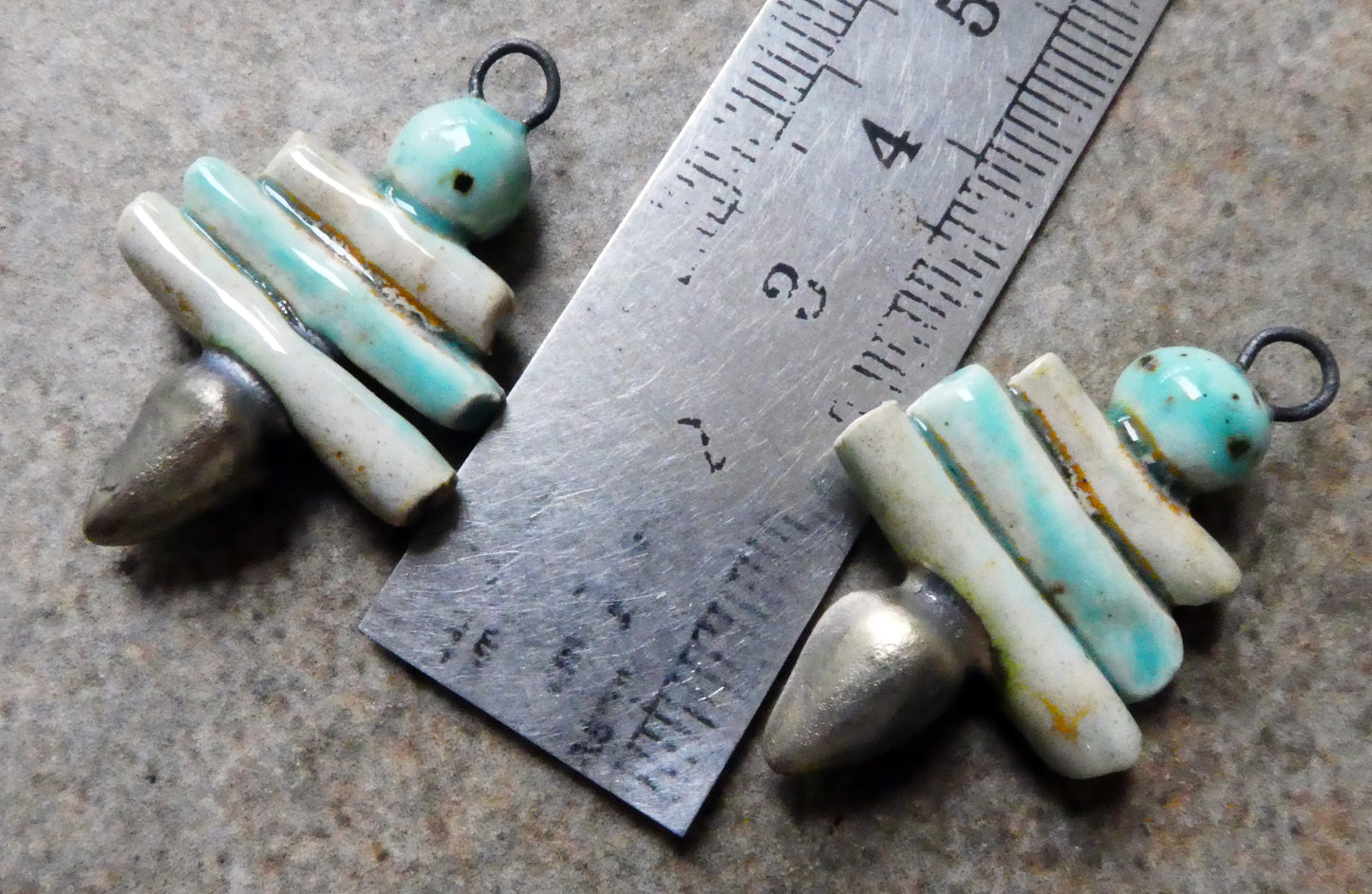 Ceramic Mixed Shape Stack Charms - Stone and Blue Guppy