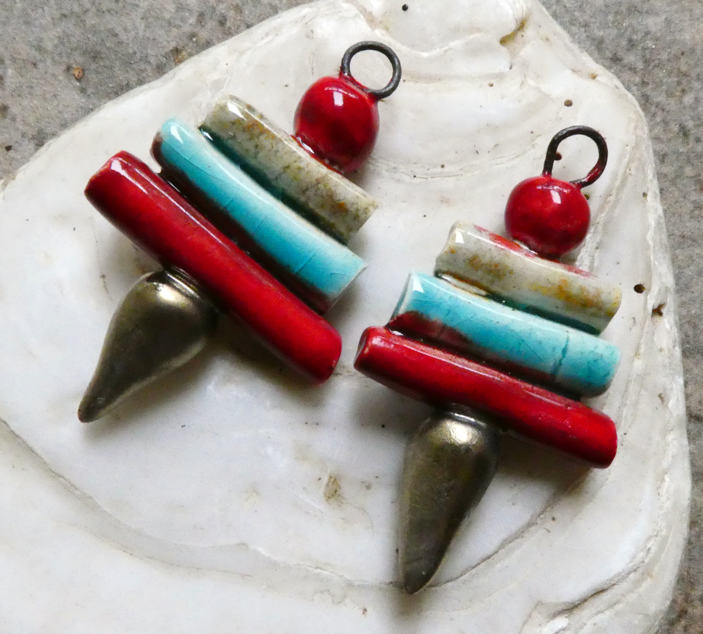 Ceramic Mixed Shape Stack Charms - Red, Topaz and Stone