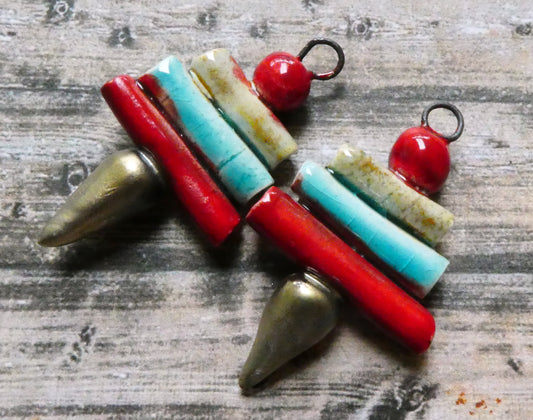 Ceramic Mixed Shape Stack Charms - Red, Topaz and Stone