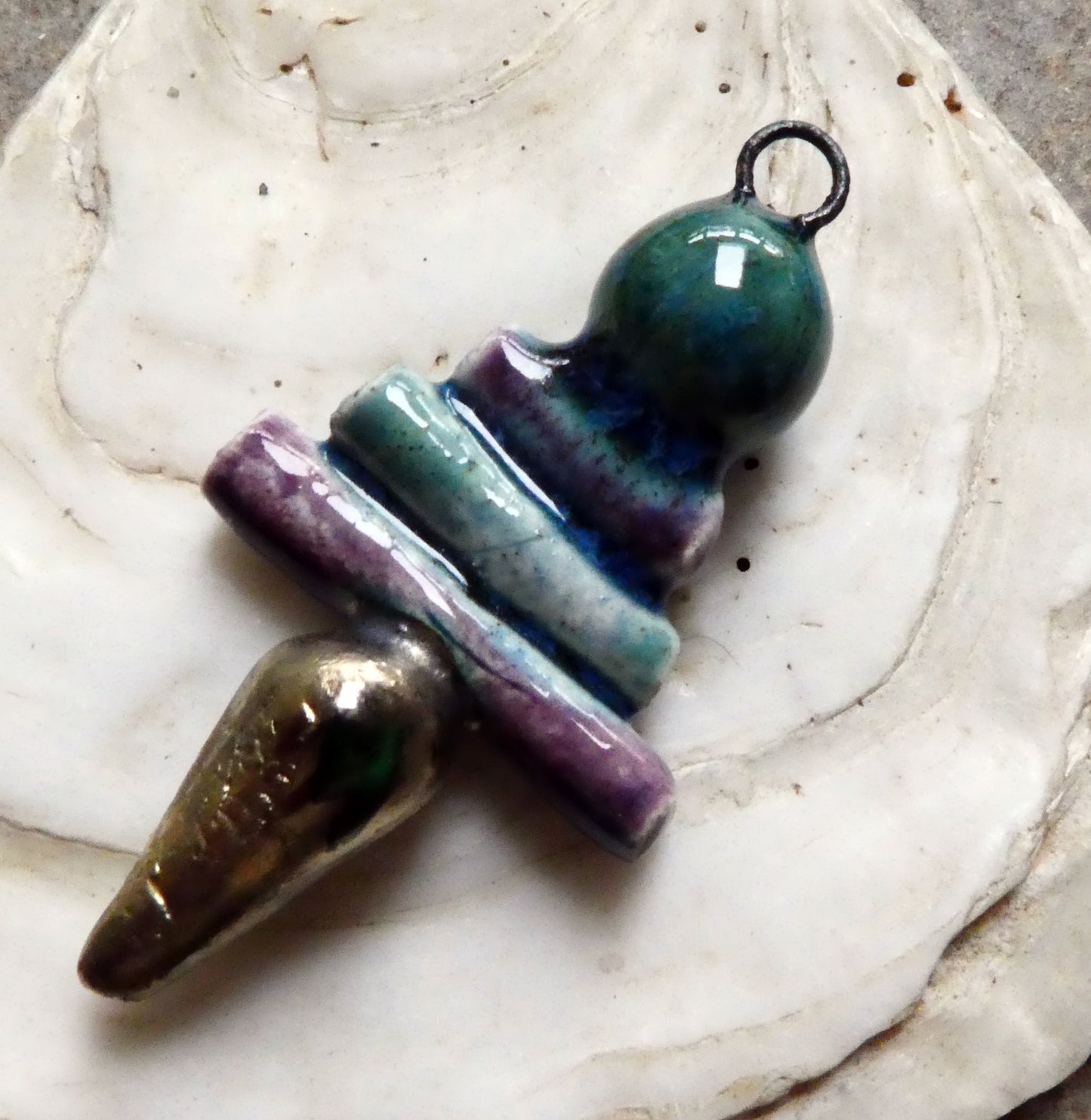 Ceramic Mixed Shape Stack Mini Pendant - Mystic Jade and Royal Fantasy