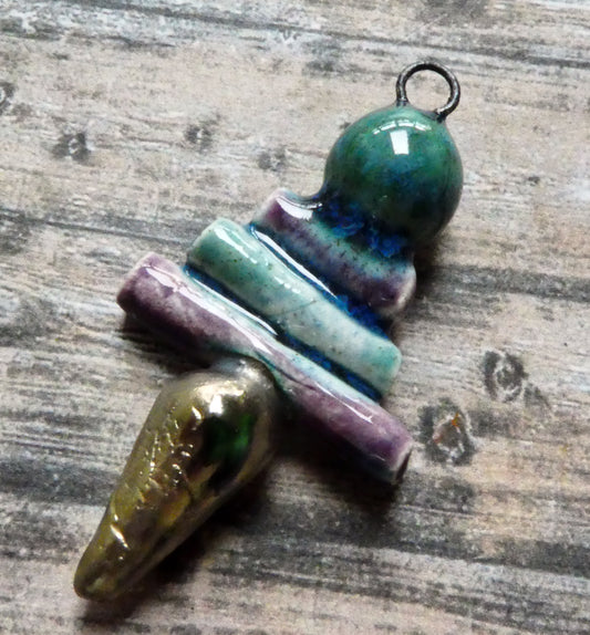 Ceramic Mixed Shape Stack Mini Pendant - Mystic Jade and Royal Fantasy