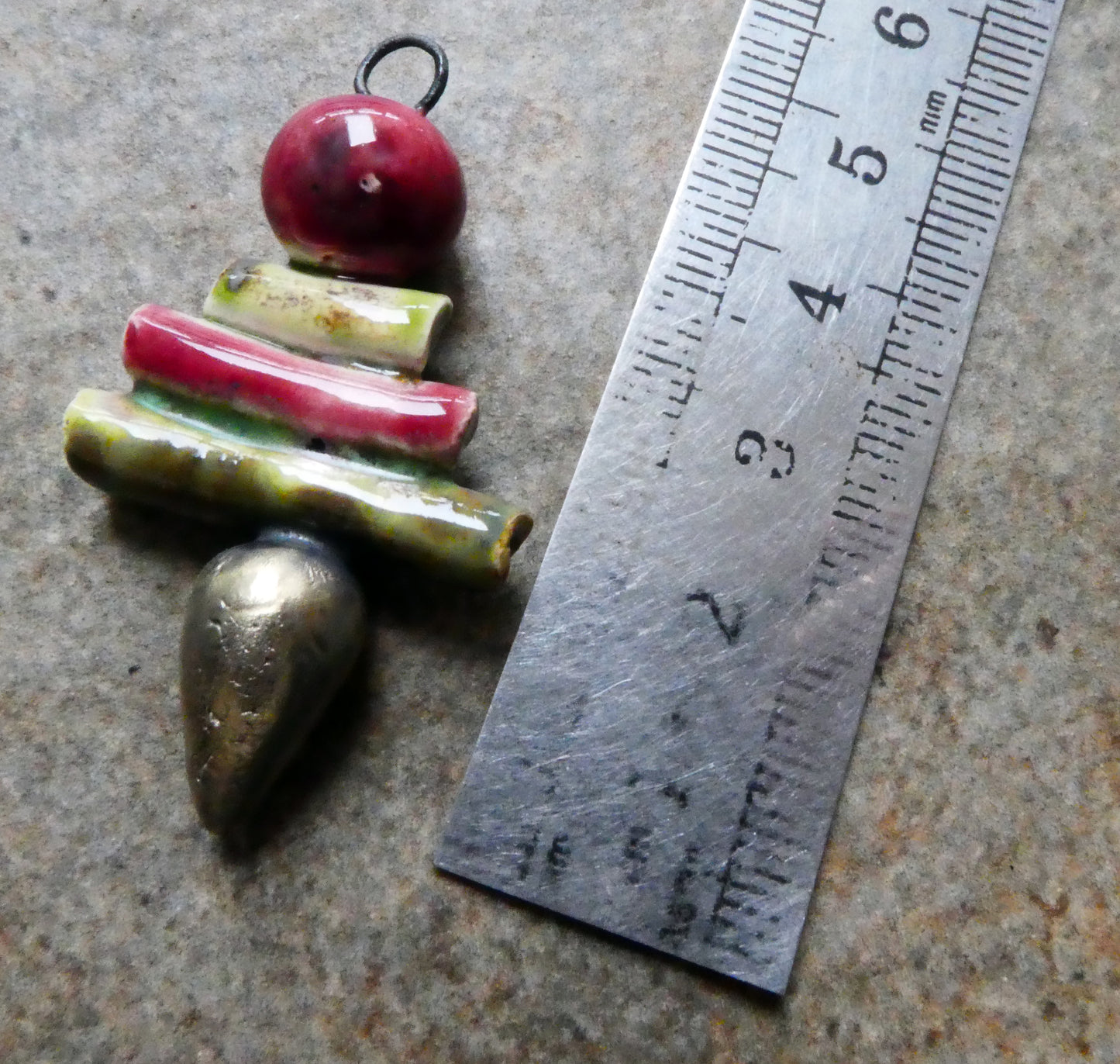Ceramic Mixed Shape Stack Mini Pendant - Pagoda and Maroon Lagoon