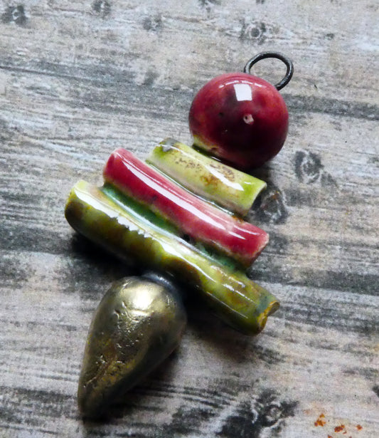 Ceramic Mixed Shape Stack Mini Pendant - Pagoda and Maroon Lagoon
