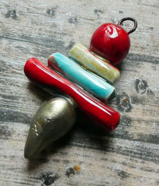 Ceramic Mixed Shape Stack Mini Pendant - Red, Topaz and Stone