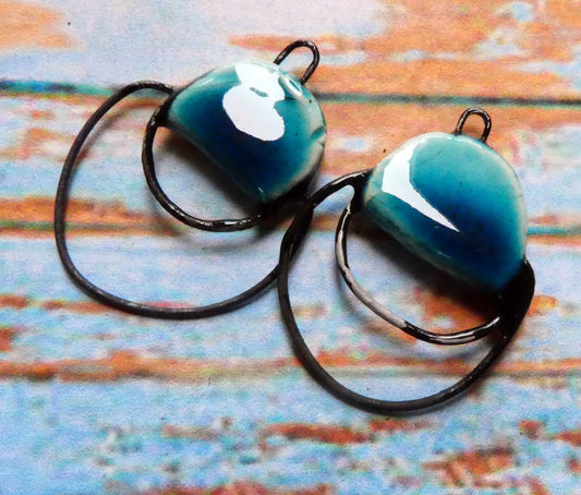 Ceramic Double Hoop Circular Connectors -Oriental Blue