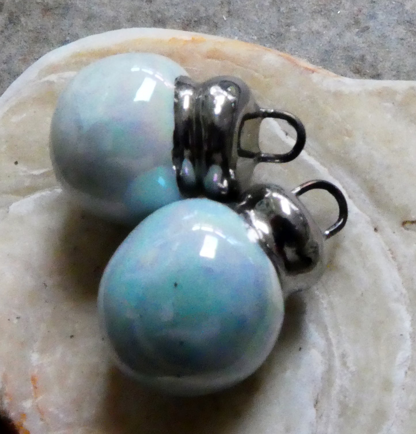 Porcelain Bobble Drops - Mother of Pearl and Platinum Lustre
