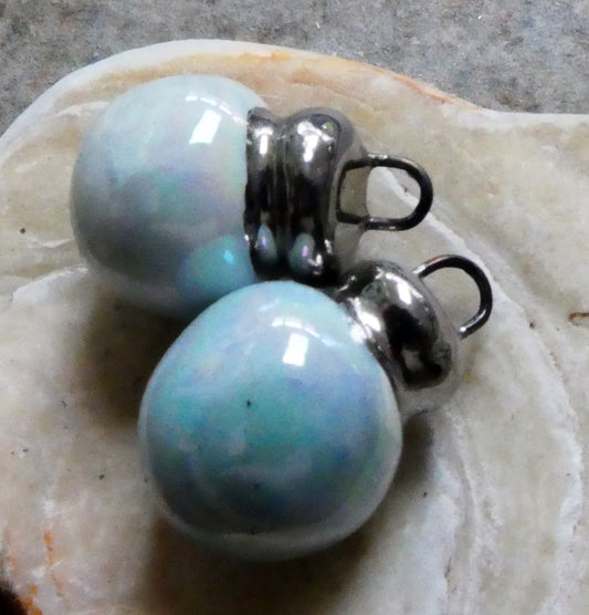 Porcelain Bobble Drops - Mother of Pearl and Platinum Lustre