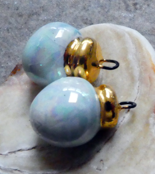 Porcelain Bobble Drops - Mother of Pearl and Gold  Lustre