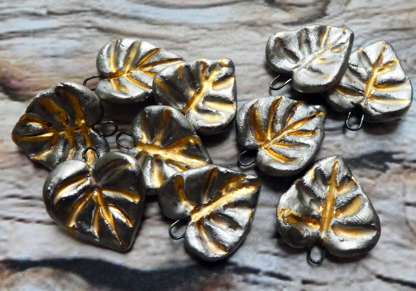 Ceramic Mixed Lustre Leaf Charms