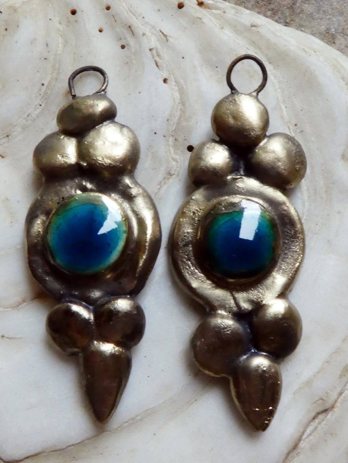 Ceramic Disc and Granule Charms - Oriental Blue