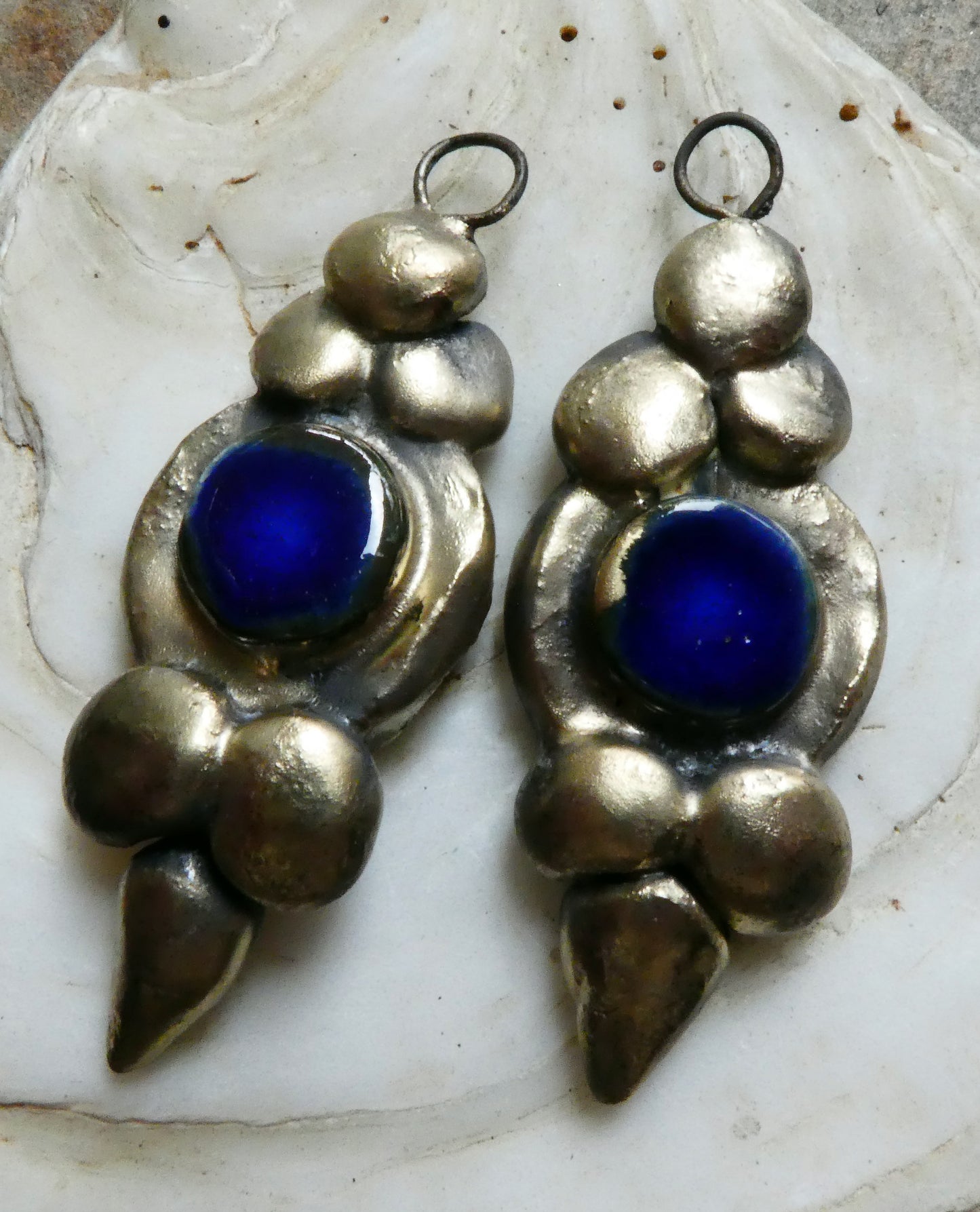 Ceramic Disc and Granule Charms - Mirror Blue