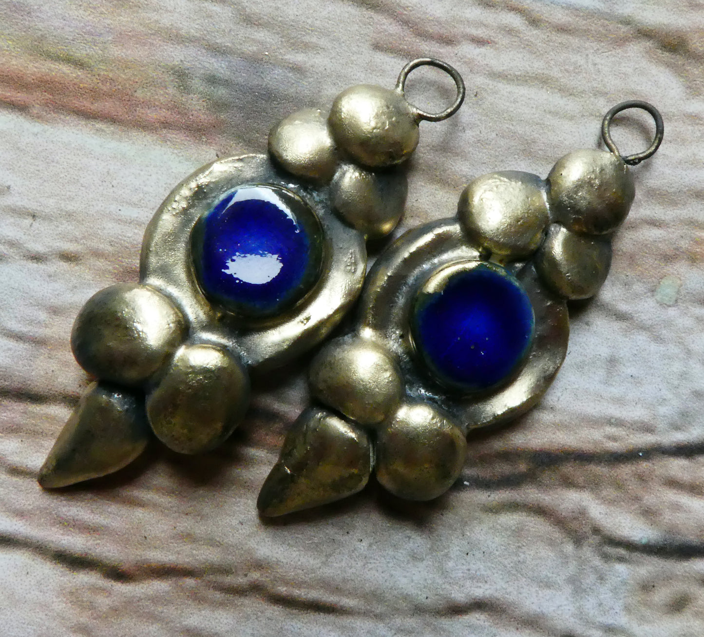 Ceramic Disc and Granule Charms - Mirror Blue