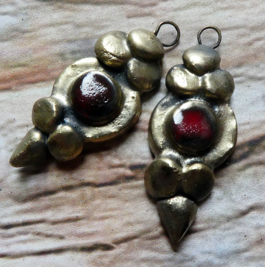 Ceramic Disc and Granule Charms - Red