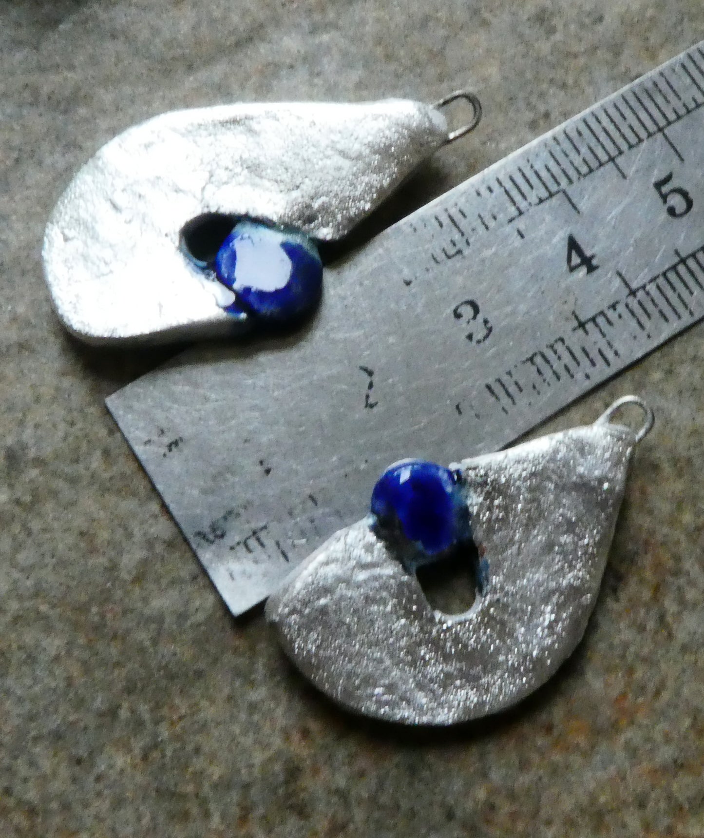 Ceramic Maori Style Fishhook and Pearl Charms - Mirror Blue