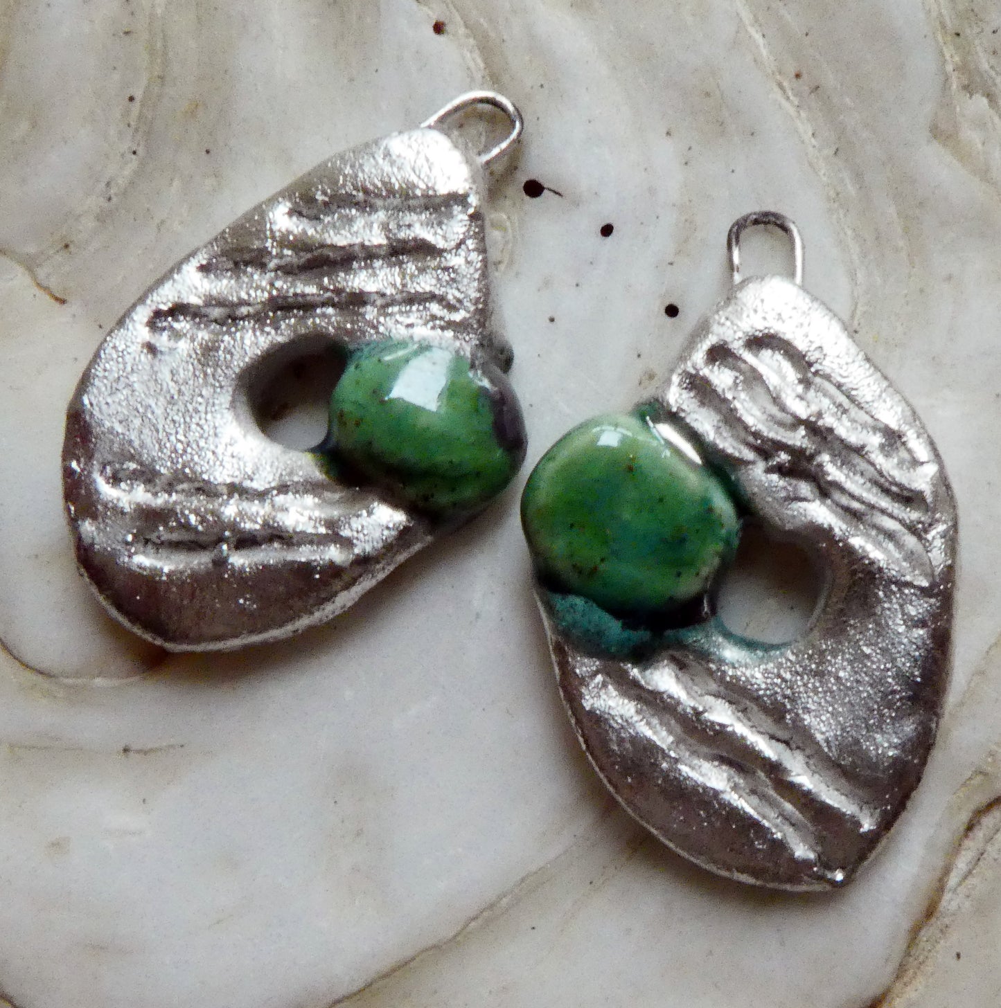 Ceramic Maori Style Fishhook and Pearl Charms -Rockpool