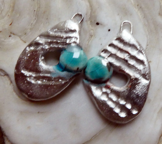 Ceramic Maori Style Fishhook and Pearl Charms -Topaz