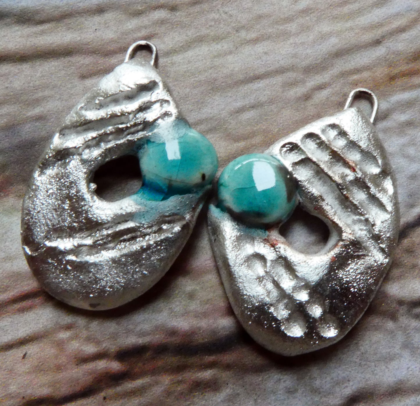 Ceramic Maori Style Fishhook and Pearl Charms -Topaz