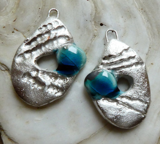 Ceramic Maori Style Fishhook and Pearl Charms -Oriental Blue