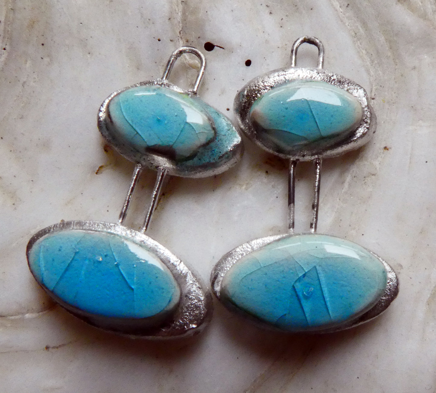 Ceramic Double Moulded Oval Charms -Turquoise Crackle